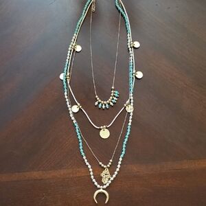 Layered Gold and Turquoise Boho Handmade Necklace